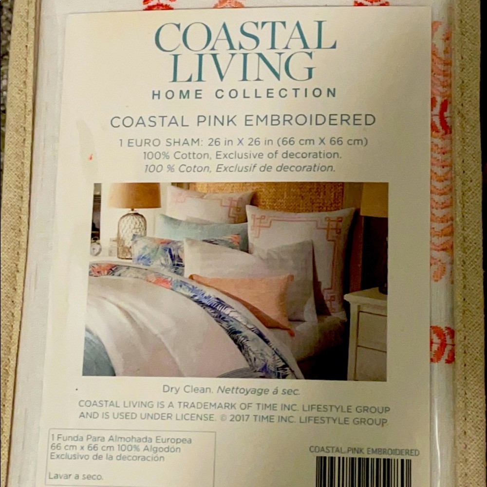 Set of 2 Coastal Living Coral Embroidered EuroSham